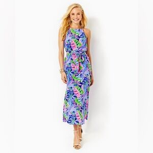 Lilly Pulitzer Johanna Silk Midi Halter Dress with Chain Detail (Size 14, NWT)